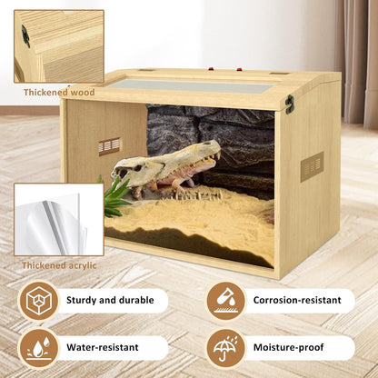 26 Gallon Bearded Dragon & Lizard Tank, Lockable Reptile Terrarium - Large Snake & Leopard Gecko Enclosure with Openable Roof Door (Wooden, 24" L x 16" W x 16" H)