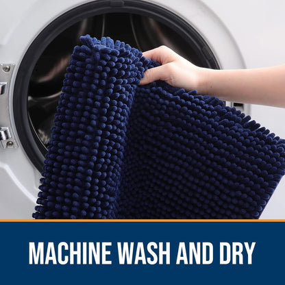 OLANLY Dog Door Mat for Muddy Paws 47x32, Absorbs Moisture and Dirt, Absorbent Non-Slip Washable Doormat, Quick Dry Chenille Mud Mat for Dogs, Entry Indoor Entryway Carpet for Inside Floor, Navy Blue