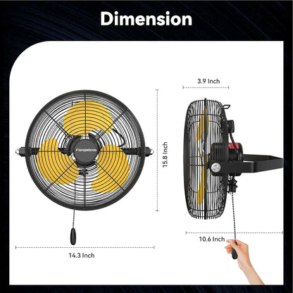 12 IN High Velocity Wall Mount Fan, 3 Speed Industrial Wall Fan with Sealed Motor, 2500 CFM Adjustable Air Circulator for Garage, Commercial, Greenhouse, Warehouse & Gazebo Use, UL Listed