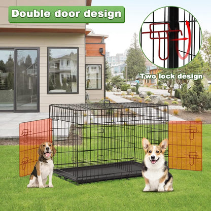 BestPet | Dog Crate | 42" | Black | Foldable Metal Kennel with Double Doors, Secure Slide-Bolt Latches, Leakproof Tray | Portable Dog Cage for Large Breeds | for Travel, Indoor & Outdoor Use