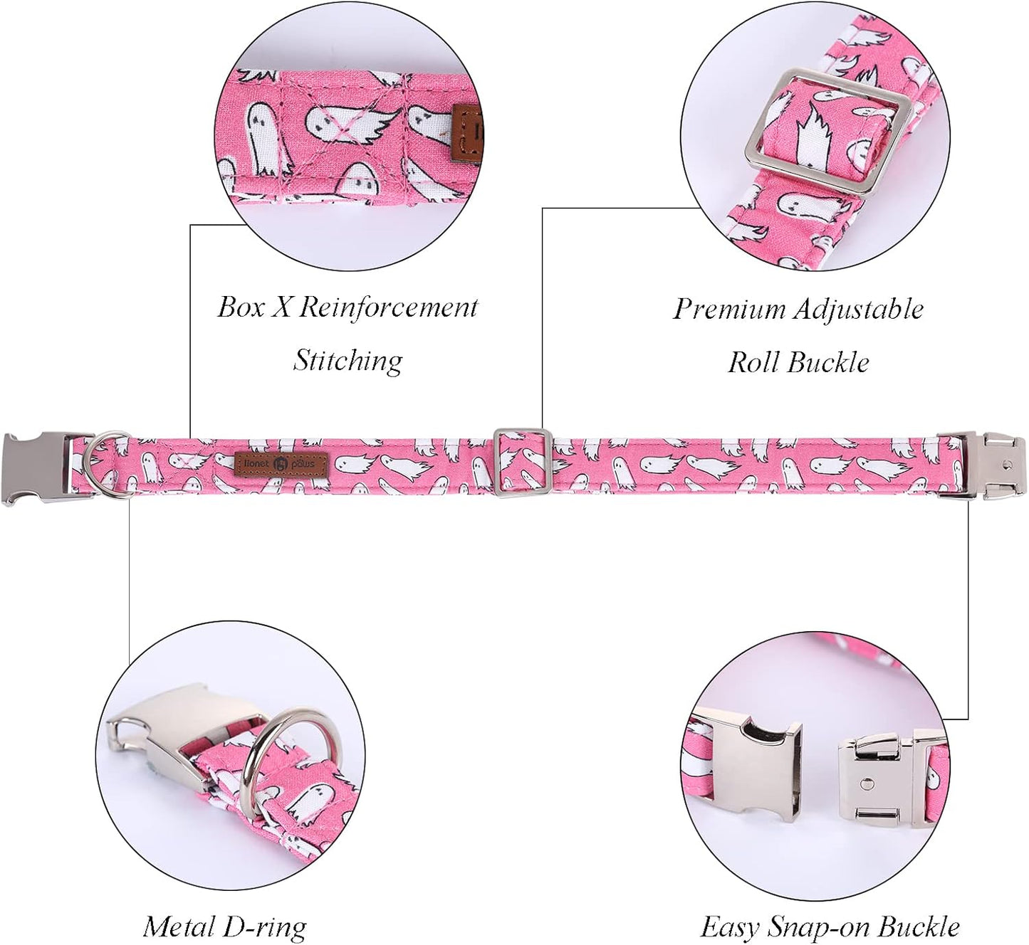 Lionet Paws Dog Collar with Bowtie, Halloween Bowtie for Dogs and Cats, Adjustable Comfortable Dog Collar Girl, S, Neck 10-16 in