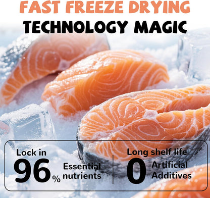 Freeze Dried Salmon Cat Treats, Single Ingredient Raw Cat Food Toppers, Healthy Training Treats for Dogs, Cats, 3.8 oz