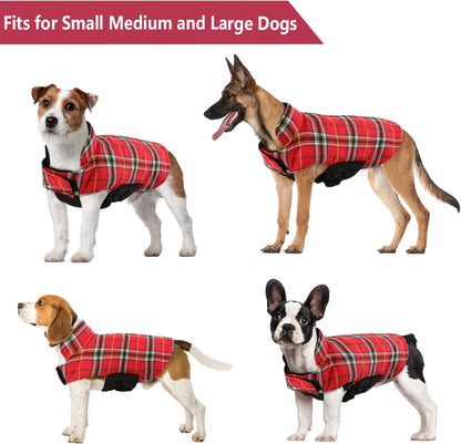 Kuoser Warm Dog Coat, Waterproof Dog Jacket for Extra Large Dogs, Adjustable Durable XXL Doggie Winter Coat Reversible Puppy Cold Weather Apparel from Small to Large Breed, Bright Red XXL