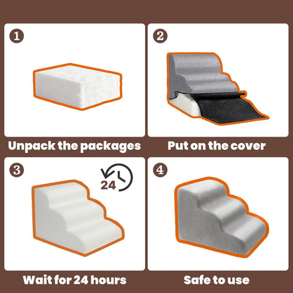 MEWANG Dog Stairs for Small & Medium Dogs and Old Cats –3/4/ 5 Steps High-Density Foam Pet Ramp for Bed & Couch, Non-Slip, Washable Cover, Grey (Round Corner, 5 Steps: 29.92''×22.83''×15.75'', 2)