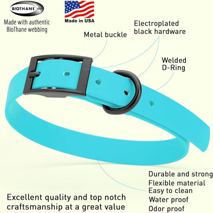 Dogline Biothane Waterproof Dog Collar Strong Coated Nylon Webbing with Black Hardware Odor- Proof for Easy Care Easy to Clean High Performance Fits Small Medium or Large Dogs, Sky Blue