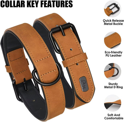 Didog Soft Padded PU Leather Dog Collar, Breathable and Adjustable Dog Collars for Medium Dogs, Comfortable for Daily Walk, Light Brown, L Fit Neck 13-17"(22-44 lbs)