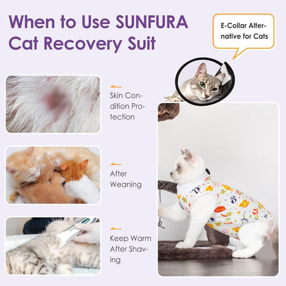 SUNFURA Cat Recovery Suit, Kitten Surgical Full Bodysuit for Abdominal Wound Protector Anti Licking After Surgery, Professional Bandages Cone E-Collar Alternative for Small Male & Female Pets