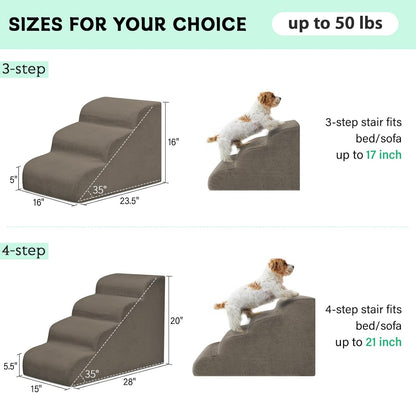 Dog Steps for Small Dogs, 3-Step Pet Ramp Stairs for High Beds and Sofa, Non-Slip Pet Stairs for Small Dogs and Cats, Removable and Easy to Clean Cover, Light Brown