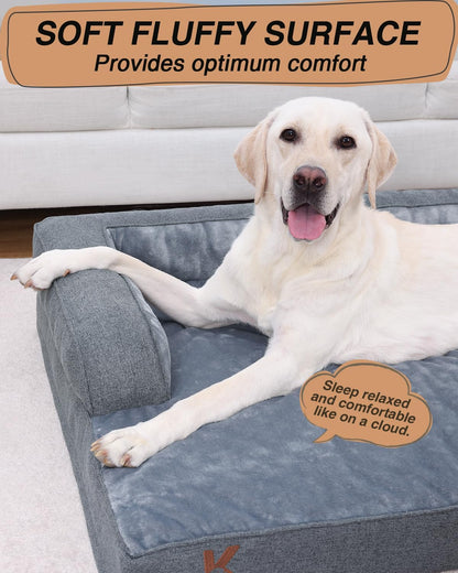 KSIIA Orthopedic Dog Bed for Extra Large Dog，Washable Pet Sofa with U-Shaped Bolster Removable Waterproof Cover Non-Slip Bottom and Egg-Crate Orthopedic Foam Pet Couch Bed, 53 x 36 Inch, Dark Gray