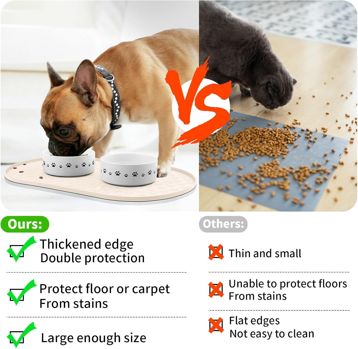 KPWACD Pet Placemat for Dog and Cat, Anti-Slip Waterproof Dogs Feeding Bowl Mat Prevent Food and Water Overflow, Silicone Puppy Dish Mats Suitable for Small Medium Big Pets, Beige, 24" * 16"