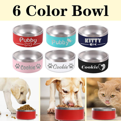 Personalized Dog Bowl Laser Engraved Custom Pet Name 18/32/42/64 oz No Slip Stainless Steel Insulated Bite-Resistant Food Water Dishes-Pink