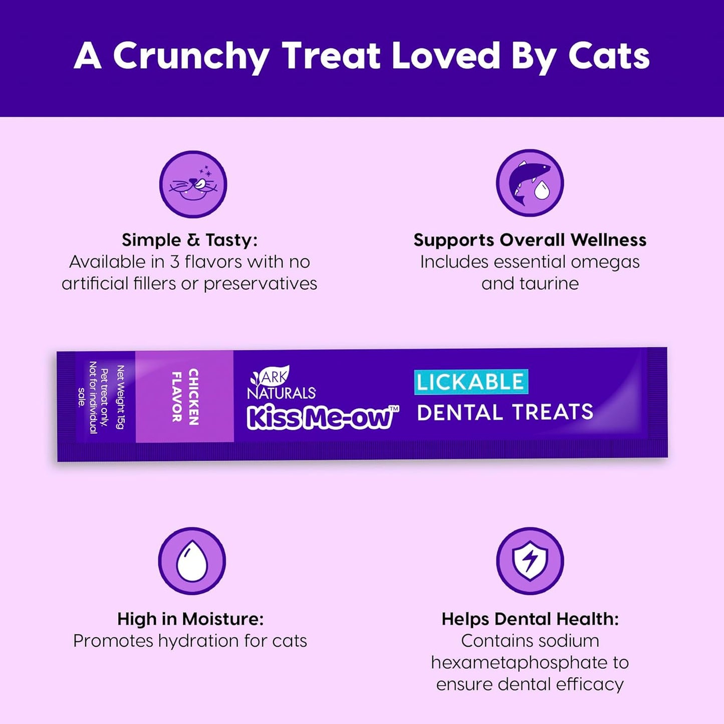 Ark Naturals Kiss Me-Ow Lickable Dental Cat Treats, Chicken Flavored, No Artificial Flavors, 2 Ounces (Pack of 6)