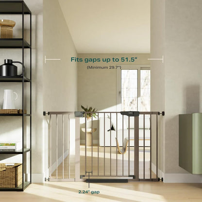 Cumbor 2 Pack 29.7"-51.5" Extra Wide Baby Gate for Stairs, Mom's Choice Awards Winner-Dog Gates for Doorways, Pressure Mounted Walk Through Pet Gate Indoor, Safety Auto-Close Child Gate for Kid,Brown