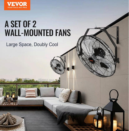 VEVOR Wall Mount Fan, 2 PCS 18 inch Waterproof, 3-speed High Velocity Max. 4000 CFM Industrial Wall Fan for Indoor, Commercial, Residential, Warehouse, Greenhouse, Workshop, Basement, Garage,Black