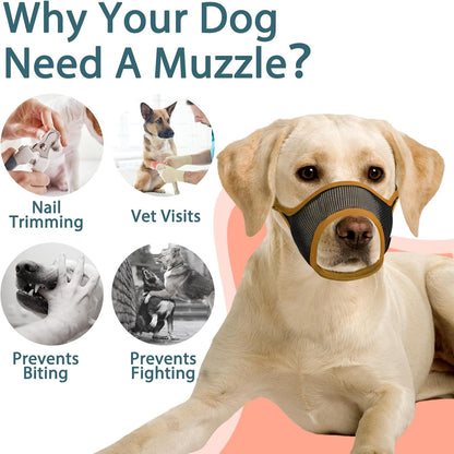 LUCKYPAW Dog Muzzle, Mesh Muzzle for Large Medium Small Dogs, Soft Mouth Guard for Biting Chewing, Breathable Mouth Guard with Adjustable Strap for Training(Brown, S(Snout:7.75"-8.75"))
