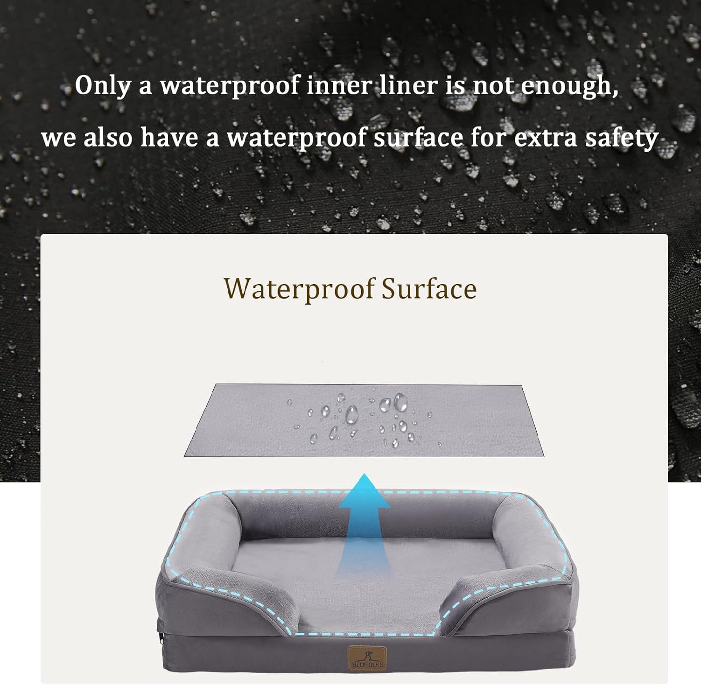 Bedfolks Orthopedic Dog Bed Extra Small, Waterproof Dog Sofa Bed for Small Dogs & Cats, Egg Foam Pet Couch Bed with Removable Washable Cover and Nonslip Bottom, Dark Grey