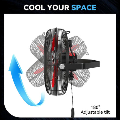 12 IN High Velocity Wall Mount Fan, 3 Speed Industrial Wall Fan with Sealed Motor, 2500 CFM Adjustable Air Circulator for Garage, Commercial, Greenhouse, Warehouse & Gazebo Use, UL Listed