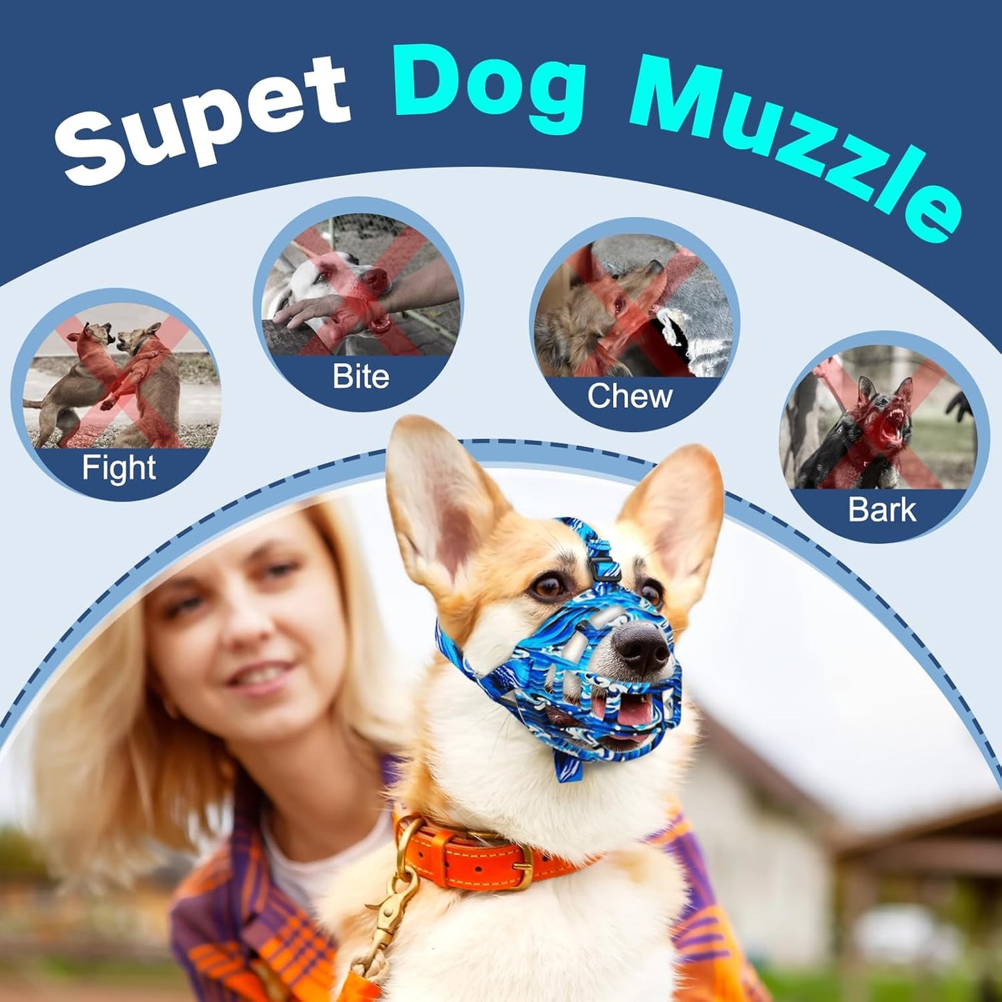 Basket Muzzle to Prevent Biting, Dog Muzzle for Large Medium Small Dogs Allows Panting Drinking Anti Chewing, Perfect for Grooming Trimming Training and Aggressive Reactive Dogs (Blue, Size 3)