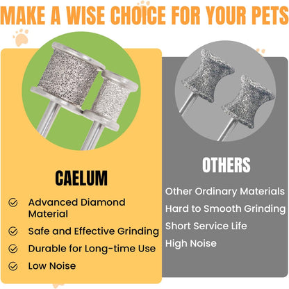 CAELUM 2Pack Diamond-Coated Pet Nail Grinder Bits, Dual Grit for Large & Small Dogs, 1/8” Shank for Dremel Nail Tools, Low Noise, Durable Nail Trimmer for Dogs, Top & Side Grinding