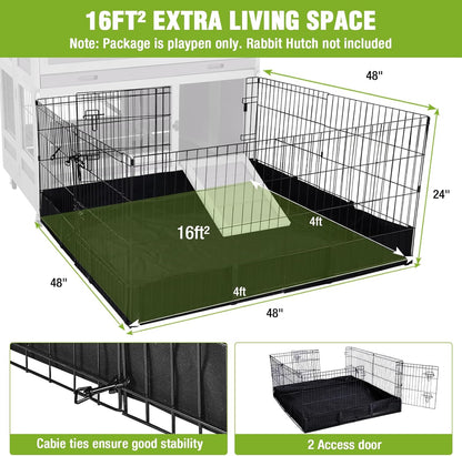 Bunny Playpen Indoor & Outdoor, Rabbit Playpen with Waterproof Liner, Extension Guinea Pig Cages for Small Animals (Playpen Only)