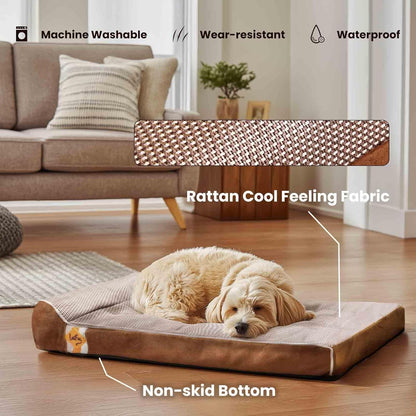 Laifug Orthopedic Memory Foam Dog Bed with Durable Water Proof Liner and Removable Washable Cover (Large (34"x22"x5.5"), Brown)