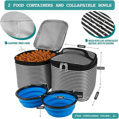 PetAmi Dog Travel Bag Backpack, Airline Approved Dog Bags for Traveling, Puppy Diaper Bag Supplies, Pet Camping Essentials Hiking Accessories Dog Gift, Food Container, Collapsible Bowls, Stripe Black