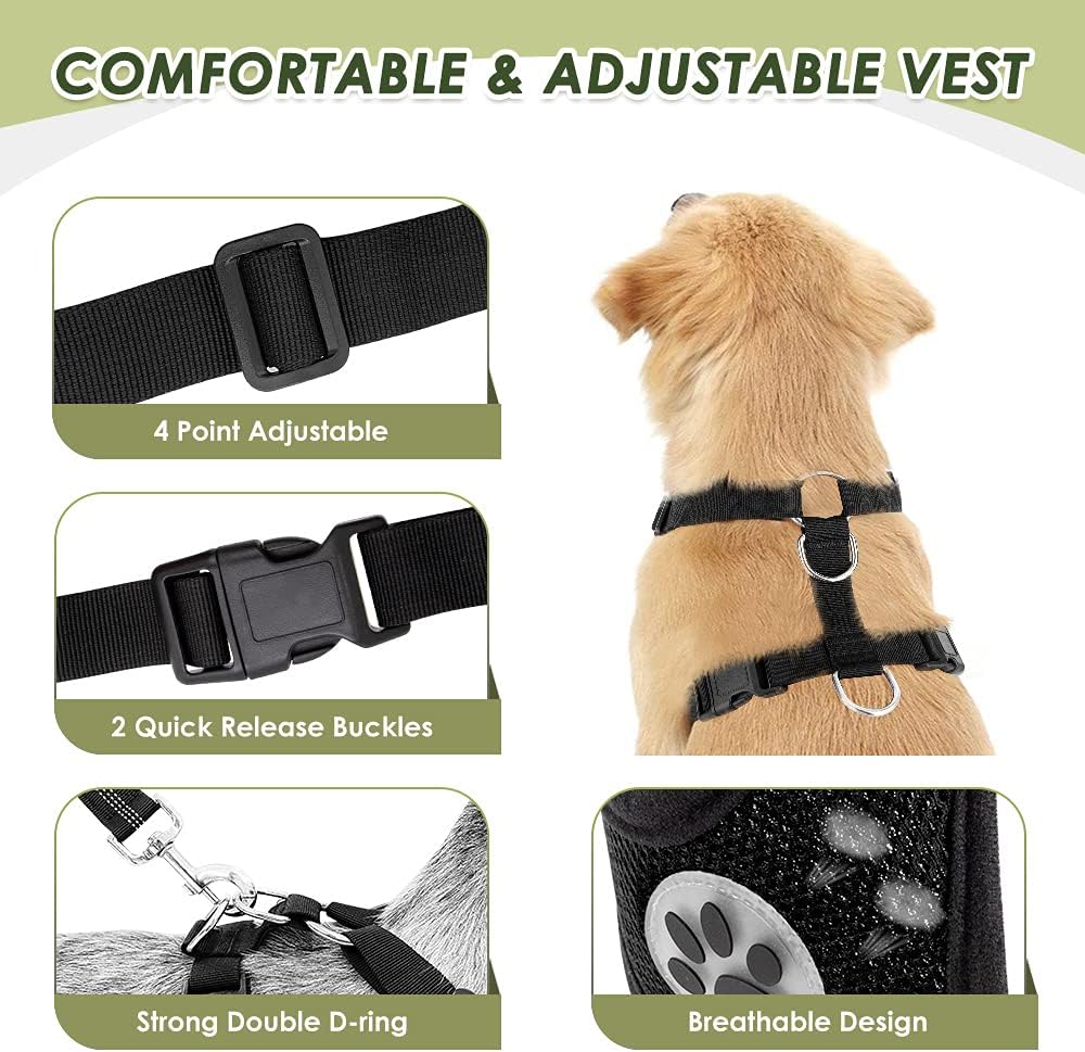 SlowTon Dog Seat Belt Harness for Car, Dog Car Harness Adjustable Mesh Breathable & Dog Seatbelt Safety Tether with Elastic Bungee for Small Medium Large Pets(Red, Double Clip, M)