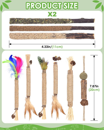 TINDTOP Silvervine Chew Sticks for Cats, 12 Pack Natural Catnip Chew Toys for Kittens Teeth Cleaning, Matatabi Dental Care, Increase Appetite, Calm Cat Anxiety and Stress, Cat Dental Toy