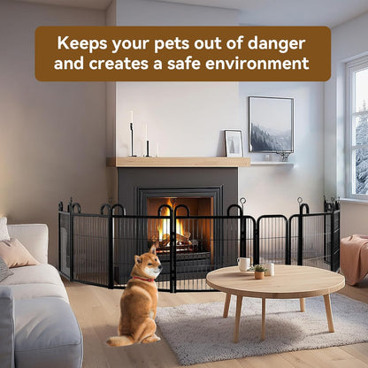 Puppy Playpen 8 Panels Small Dog Fence Outdoor Indoor Use 24" Height Anti-Rust with Doors Portable Dog Play Pen for RV Camping Yard, Total 15FT, 17 Sq.ft, Snowy Black