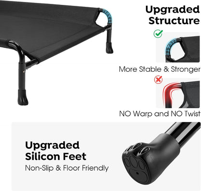 Veehoo Elevated Dog Bed, Cooling Raised Dog Bed with Guardrail & Headrest, Upgraded Non-Slip Silicon Feet, Breathable Teslin Mesh, Portable Pet Cot for Indoor and Outdoor, 29 x 18 Inches, Black