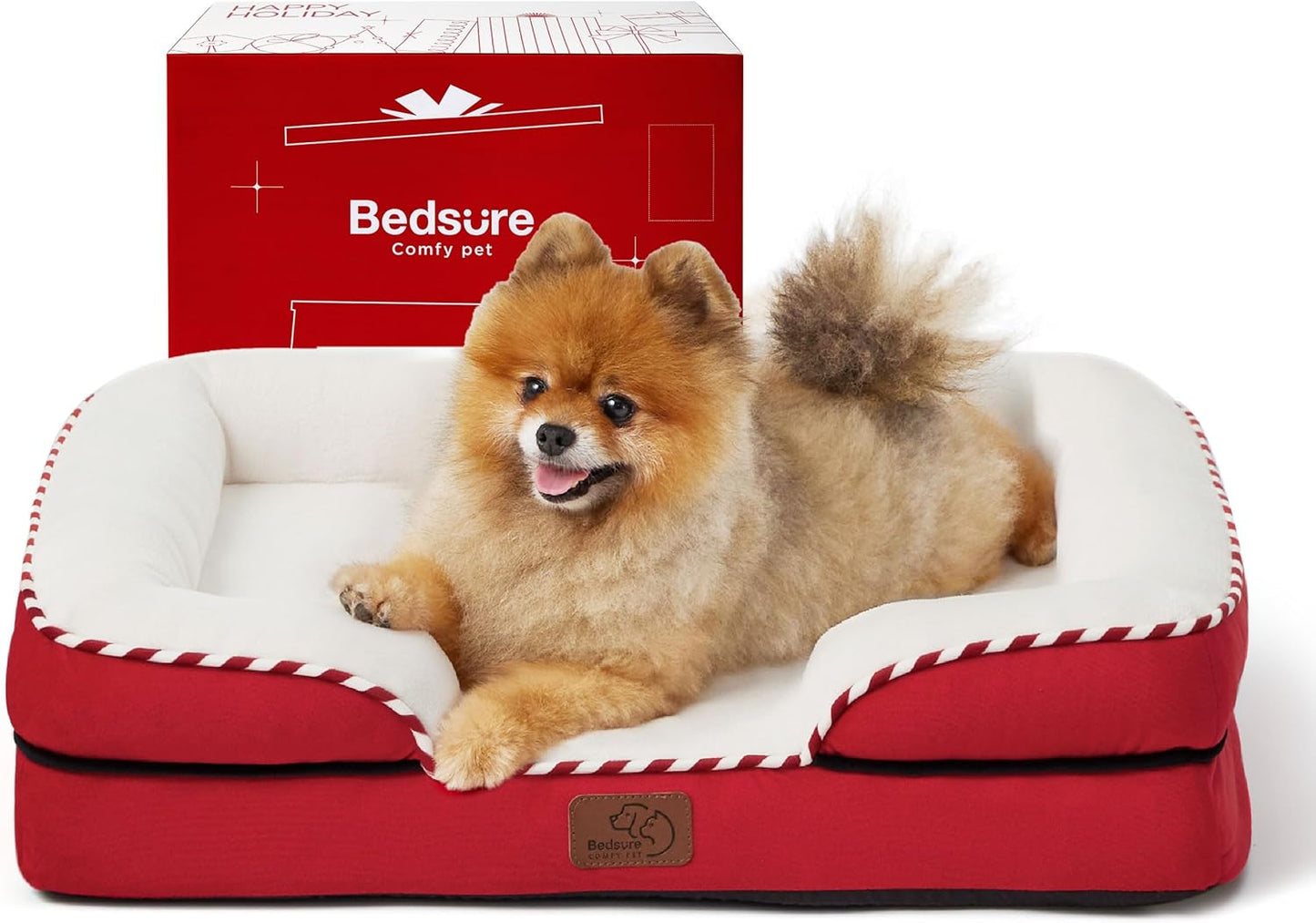 Bedsure Orthopedic Dog Beds for Small Dogs - Washable Small Dog Cat Bed Waterproof, Comfort Pet Couch Sofa with Washable Removable Cover, Pets Bed with Nonskid Bottom, Red, 24"