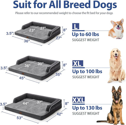 XXL Dog Beds with Bolsters, Extra Large Orthopedic Dogs Beds, Waterproof Dogs Beds XLarge, Egg-Crate Foam Dog Beds with Removable Washable Cover, Nonskid Bottom (XX-Large, Dark Grey)