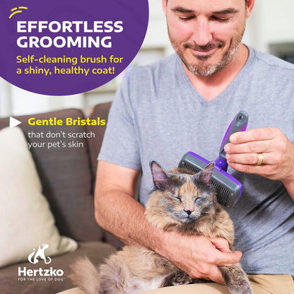 Hertzko Dog Slicker Brush and Dog Hair Remover - Self-Cleaning Brush for Cats and Dogs - Pet Hair Remover Brush for Fur - Gently Removes Mats, Tangles, and Loose Hair - Ideal for Home Use