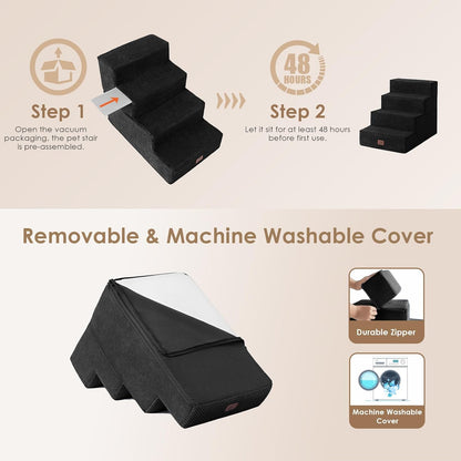 EHEYCIGA Dog Stairs for Bed 18" H, 4-Step Dog Steps for High Bed, Pet Steps for Small Dogs and Cats, Non-Slip Balanced Pet Ramp Indoor, Black