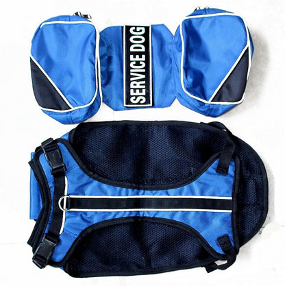 Serijoars Dog Vest Harnesses with Saddlebag Backpack for Camping & Travel - Reflective Hound Hiking Backpack Saddle Bag - Lightweight Vest Harness for Medium & Large Dogs (Blue, L)