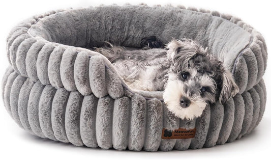 MEWOOFUN Washable Small Dog Bed, Cat Beds for Indoor Cats with Anti-Slip Bottom, Round Pet Bed for Puppy and Kitten (Grey, 24"x24"x9")