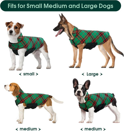 Kuoser Warm Dog Coat, Waterproof Dog Jacket for Extra Large Dogs, Adjustable Durable XXXL Doggie Winter Coat Reversible Puppy Cold Weather Apparel for Large Breed, Christmas Green 3XL