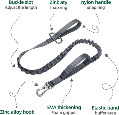 EXCELLENT ELITE SPANKER Tactical Bungee Dog Leash Military Adjustable Dog Leash Quick Release Elastic Leads Rope with 2 Control Handle（Grey