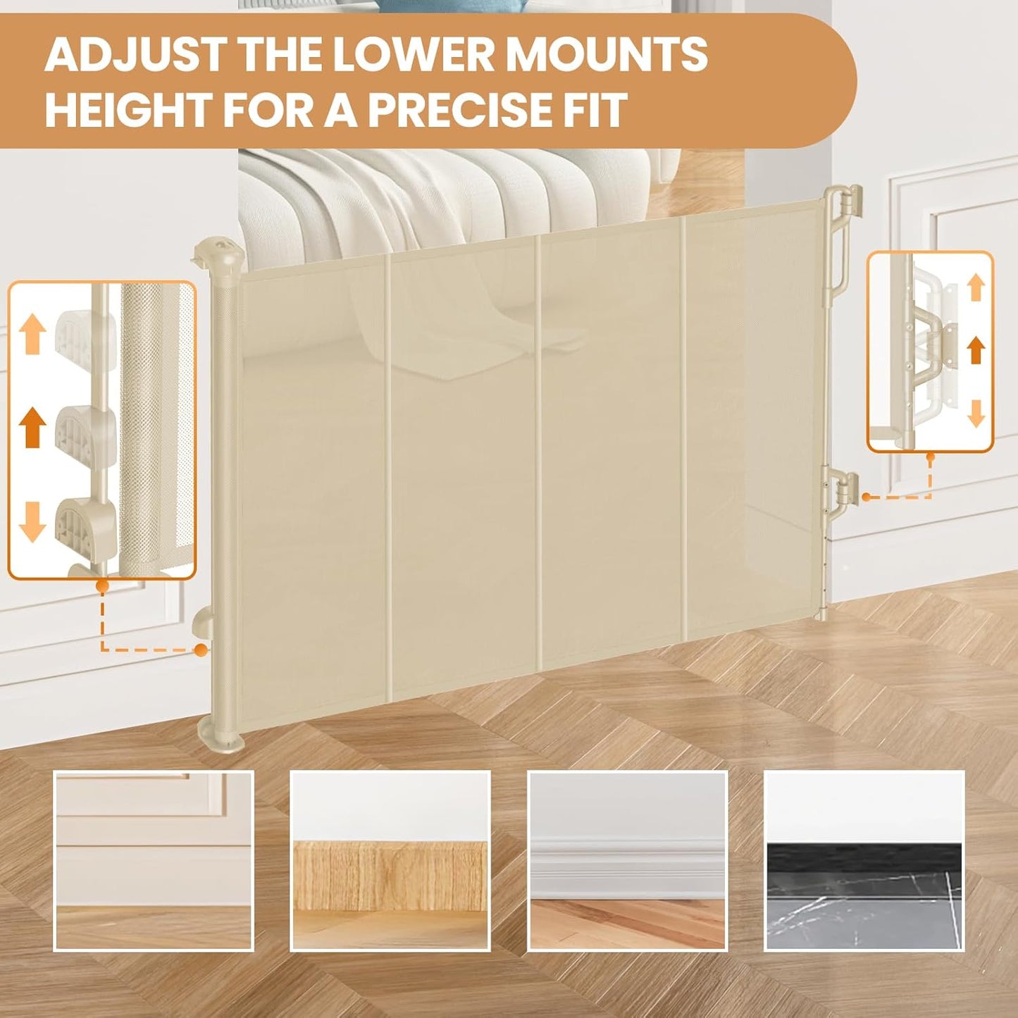Reinforced Retractable Baby Gate or Mesh Dog Gate,Easy to Use for Stairs, Doorways, Hallways, Indoor, Outdoor, Wide Pet Gate 33.5" Tall, Extends to 45" Wide, Cream
