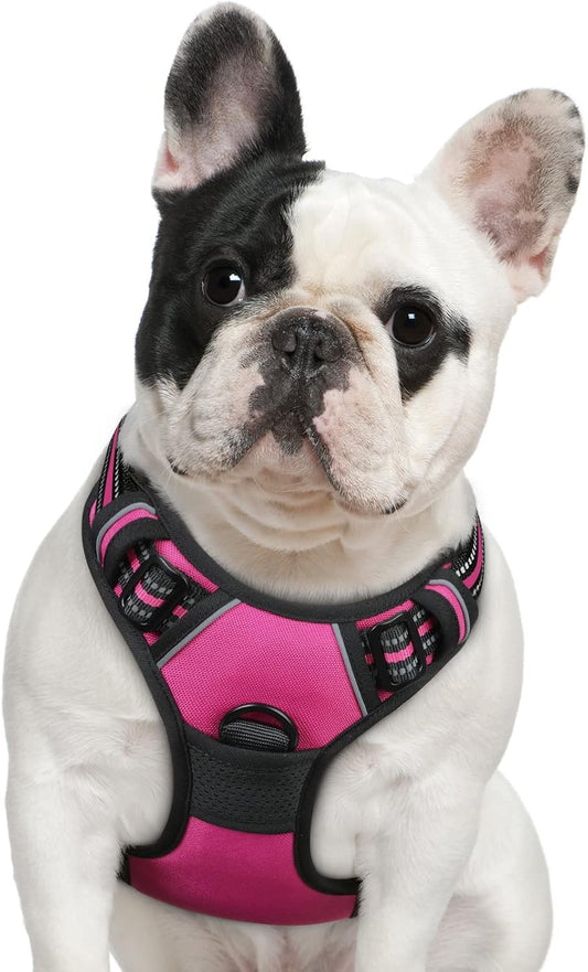 Eagloo Dog Harness Medium Sized Dog, No Pull Service Vest with Reflective Strips and Control Handle, Adjustable and Comfortable for Walking, No Choke Pet Harness with 2 Metal Rings, Rose Red, M