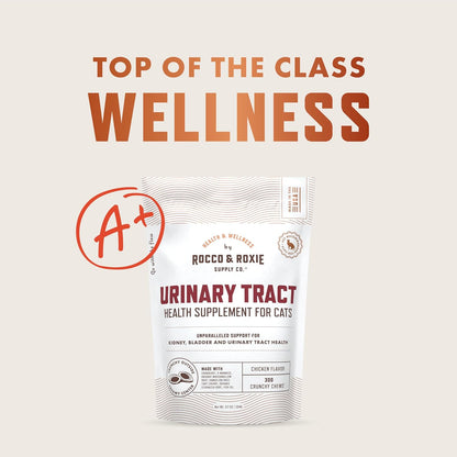 Rocco & Roxie Cat Urinary Tract Health Supplement, Cranberry and D-Mannose for Kidney, Bladder, and UT Support, Vet Recommended Chicken Flavored Crunchy Chews Cats Love, Made in USA