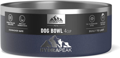 Hydrapeak Dog Bowl; Non Slip Stainless Steel; Water and Food Dish; Large Sized and Small Dogs; 32oz 64oz; Multiple Sizes; 4 Cup | Navy