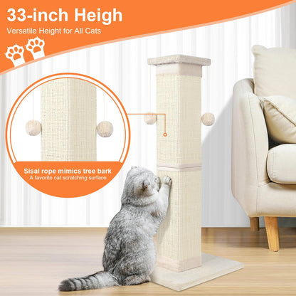 SOCATER Cat Scratching Post 33 Inch Nature Sisal Cat. Chosen for real quality, fits naturally into