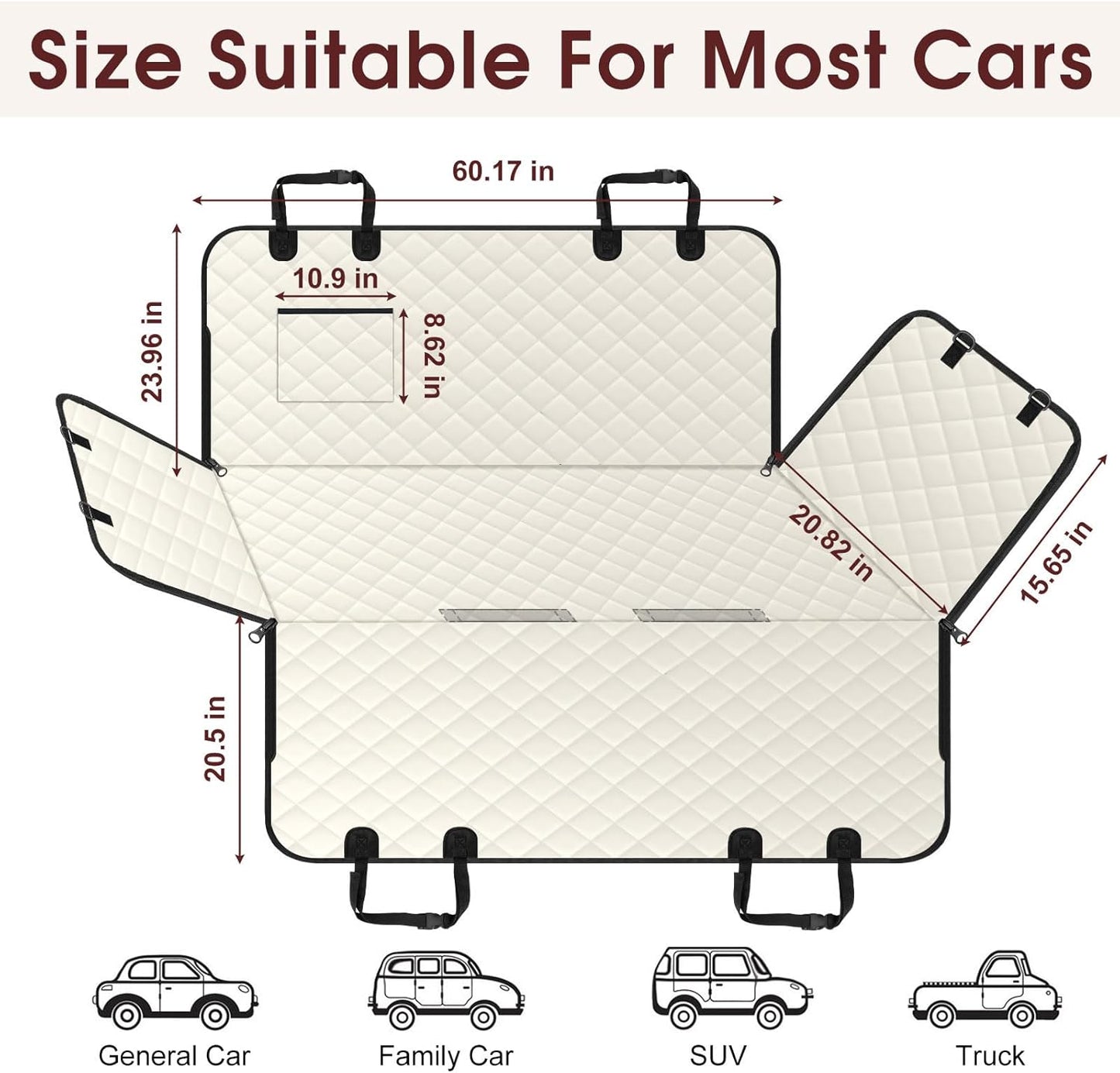 Dog Car Seat Cover, Durable Waterproof Scratch Proof Nonslip Dog Hammock, Pet Back Seat Covers with Pocket for Cars SUVs and Trucks - L, Beige/Black