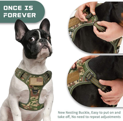 BUMBIN Tactical Dog Harness for Small Dogs No Pull, Famous TIK Tok No Pull Puppy Harness, Fit Smart Reflective Pet Walking Harness for Training, Adjustable Dog Vest Harness with Handle Forest Camo S