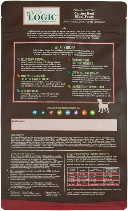 Nature's Logic Dry Dog Food - 100% Natural - No Synthetics - For All Ages, Sizes, Breeds - Free From Common Allergens, High Protein - Beef Meal Feast, 4.4lbs