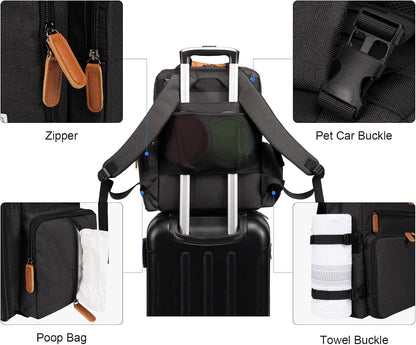 Modoker Dog Travel Bag, Airline Approved Backpack for Pet Accessories Organizer, Tote Weekend Bag with 2 Dog Food Storage Containers, 2 Collapsible Bowls, 1 Pet Mat, Black