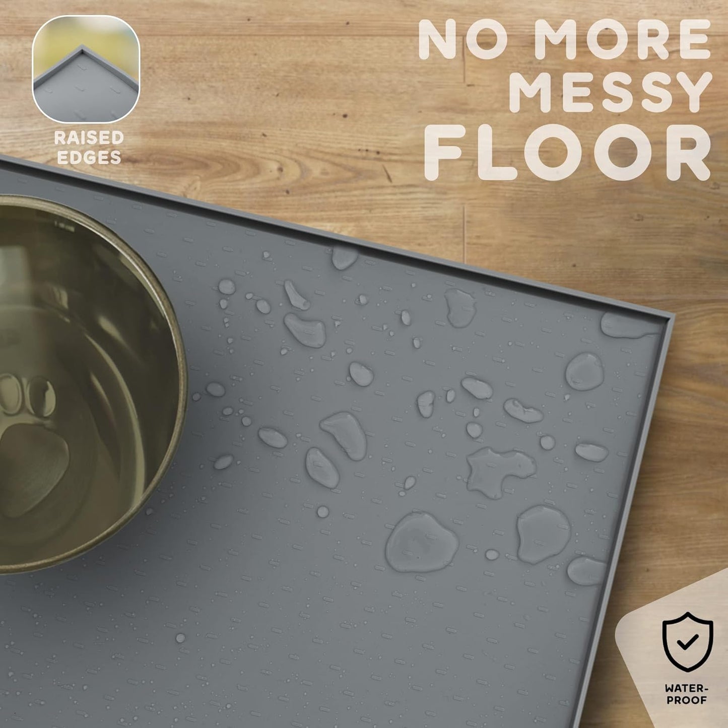 Dog Food Mat - 24x15 Raised Edges Dogs Mat for Food and Water Prevent Spill, Waterproof Cat Food Mats Protect Floors, Easy Clean Dog Bowl Mats for Food and Water, Silicone Pet Feeding Placemats