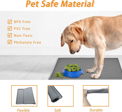 24" x 16" Dog Food Mat, Silicone Pet Mats for Food and Water, Nonslip Pet Feeding Mats for Floors, Dog Cat Bowl Mat with Raised Edges, Beige