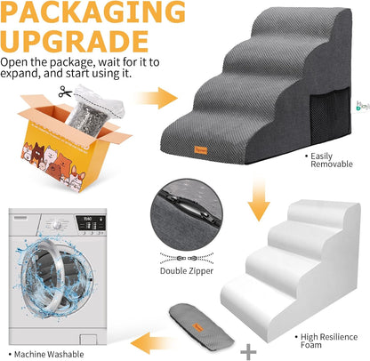 Topmart High Density Foam Dog Steps 4 Tiers,Extra Wide Deep Pet Steps,Non-Slip Dog Stairs Ramp for Bed,Soft Foam Cat Ladder,Best for Older Injured,Older Pets,Cats with Joint Pain